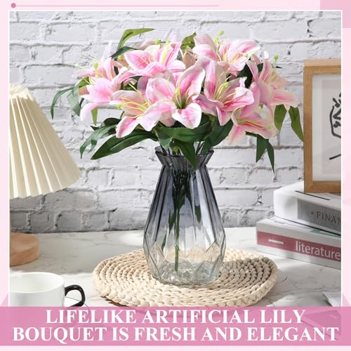 Giegxin 8 Pcs Artificial Tiger Lily Bouquets, Silk Faux Easter Lilies with 7 Heads, Realistic Spring Flowers for Wedding Centerpieces, Home Vase Decor, Party & Event Arrangements (Pink) - color: Pink
