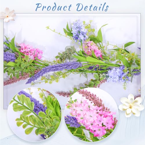 Giegxin 1 Pcs 6 ft Artificial Flower Garland with Lilac and Lavender Purple Pink Flower Fake Wisteria Vines Summer Greenery Eucalyptus Garland for Wedding Mantle Porch Stair Table Indoor Decor - style: Lilac