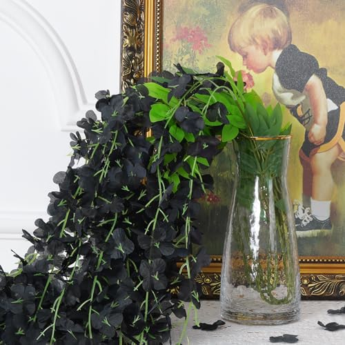 BLEUM CADE 10Pcs Black Fake Wisteria Hanging Flowers, 3.6Ft/Pcs Artificial Wisteria Garland, Hanging Flowers for Wedding Party Home Backdrop Wall Decoration - color: Black, size: 10pcs