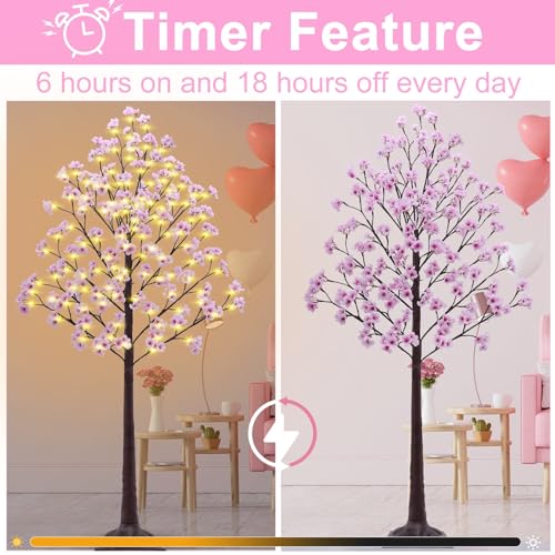 6FT Lighted Cherry Blossom Tree - Faux Artificial Light Up Pink Tree with 112 Lights, 336 Lush Flowers, Timer, Remote 8 Modes Cherry Blossom Tree for Spring Wedding Valentines Indoor Outdoor Decor - size: 6ft