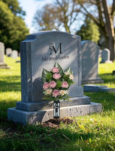 Cemetery Flowers for Grave Vase: 2 Pcs Pink Roses Realistic Memorial Day Flowers Bouquets - Spring Outdoor Grave Decorations - color: Dusty Pink