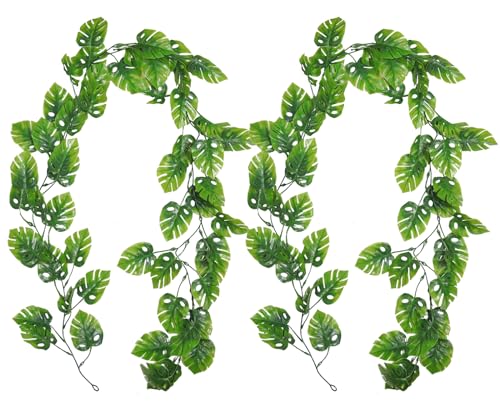 RECUTMS Artificial Monstera Leaves Vines 2Pcs 5.9Ft Fake Tropical Large Palm Leaf Greenery Garland UV Resistant Faux Ivy Rattan for Indoor Outdoor Home Garden Hawaiian Jungle Luau Party Spring Décor - color: Large Monstera Leaf Vines 2pcs