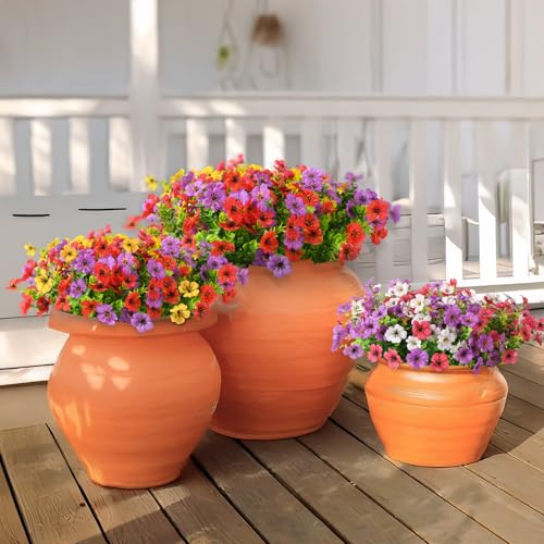 INQCMY Artificial Flowers for Outdoors Faux Plants Fake Flowers Spring Summer Decoration,12 Bundles Faux Silk Colorful Daisy Realistic UV Resistant for Outside Home Planter Window Porch Patio Yard - color: Purple,red,rose Red,yellow, size: 12 PCS