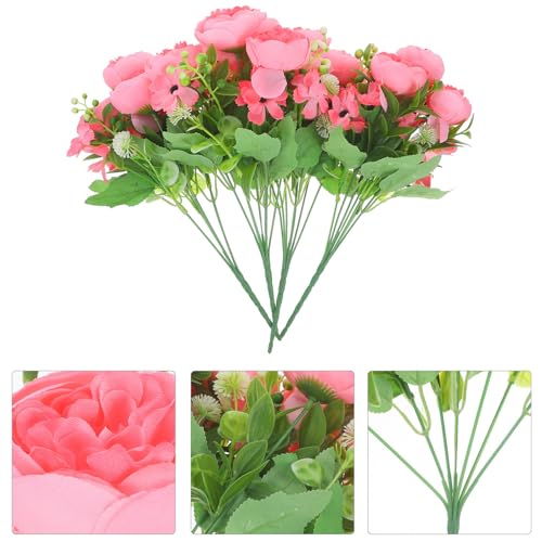 Toyvian 4pcs Artificial Peony Flowers with Long Stem Simulation Flower Bouquet Pink for Wedding Home Décor Photography Prop
