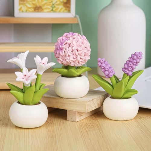 Resin Hyacinth Flower with Pot Mini Artificial Hyacinth Potted Plant Resin Figurines Flowers for Car Dashboard Bathroom Home Kitchen Rustic Table Centerpiece Shelf Decor,Purple - color: Hyacinth