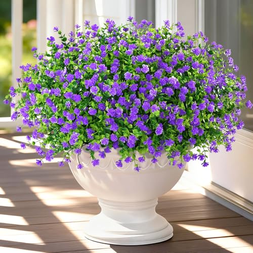 Yastouay Artificial Flowers for Outdoors UV Resistant, 34 Bundles Purple Realistic Fake Outdoor Flowers Fake Plants, Faux Flowers for Outdoor Planters Front Porch Garden Window Box Farmhouse Decor - color: Purple, size: 34 Bundles