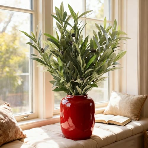 8 Pcs Artificial Olive Branches for Vase, 20" Fake Greenery Olive Stems Faux Green Plants Table Centerpieces for Living Room Bedroom Office Cafe Home Decor - color: 8p