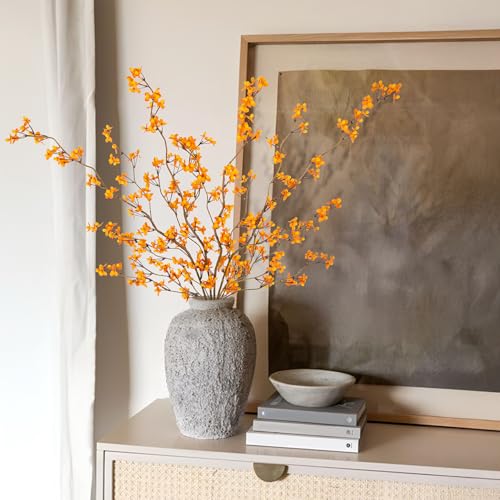 Ammyoo 4Pcs Fake Flowers Blossom Branches Artificial Flowers for Indoor Decor, Faux Long Stem Realistic Indoor Plants for Vase Wedding Home Office Bedroom Party Table Centerpieces Decor - color: Z-yellow