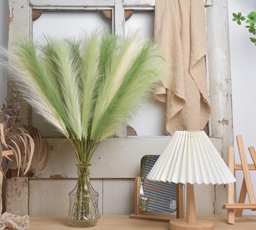 LSKYTOP Green Pampas Grass Decor,23Inch 12pcs Faux Pampas Grass Bouquets Artificial Pampas Fake Pampas Flower for Home Living Room Bedroom Vase Decor - color: Green 12pcs