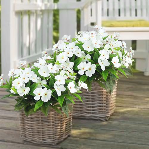 CITYES 4 Pcs Artificial Flowers Outdoor Impatiens UV Resistant Silk Impatiens Flowers White Faux Flowers Impatiens Bushes Artificial Impatiens for Pot Patio Lawn Garden Hanging Basket Porch Decor - color: White