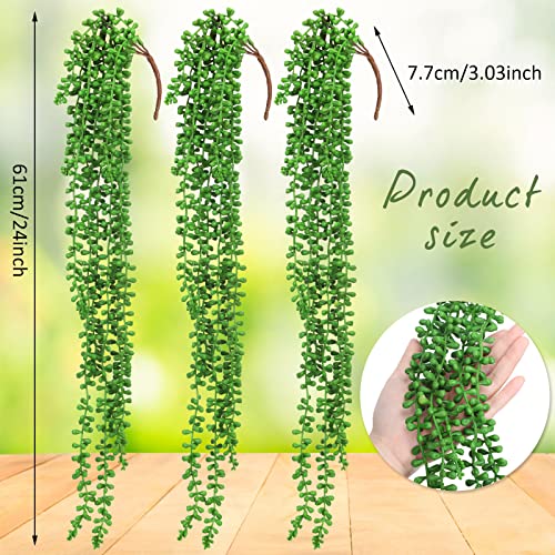 Janinka 8 Pcs Artificial Succulents Bulk Hanging Plants 24 Inches Large Fake String of Pearls Fake Plants Wall Greenery Decor for Garden Indoor Outdoor Decoration