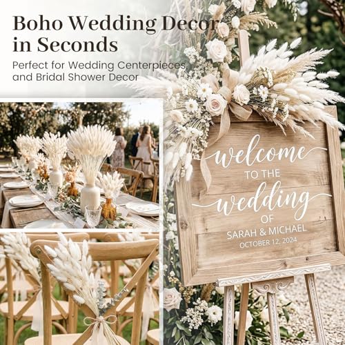 JOHOUSE 120PCS Dried Pampas Grass Decor, 17inch White Bunny Tails Dried Flowers, Bunny Tails Handpicked Bunch, Boho Flowers Home Table Decor, Wedding Decorations for Home