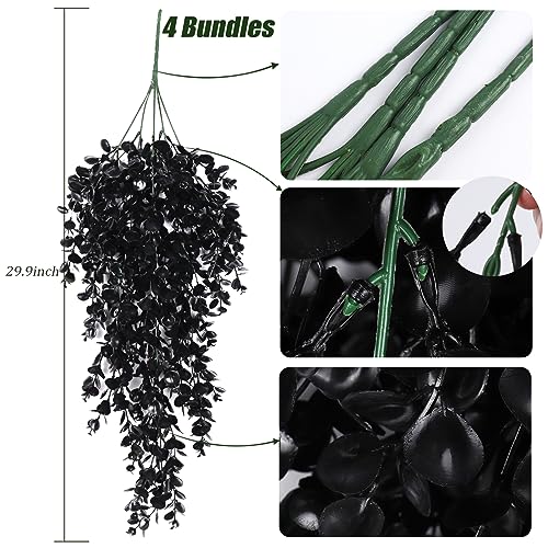 RECUTMS Black Artificial Hanging Eucalyptus Plants,4PCS 29.9 Inches,Gothic | UV Resistant Plastic,Fake Trailing Greenery Halloween Decor,Indoor Outdoor Home Room Garden Wedding Farmhouse Porch Party - color: Black