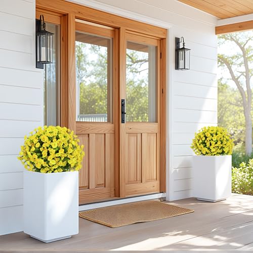 24" Artificial Potted Plants Outdoor Set of 2, UV Resistant Faux Yellow Flowers with Eucalyptus, Decorative Plants in Pots for Front Porch, Patio & Entryway - color: Yellow, size: 24in Morning Glory Eucalyptus