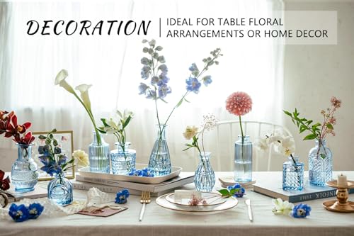 SUPMIND 16pcs Glass Bud Vase Set, Small Blue Flower Vases for Centerpieces in Bulk, Mini Vintage Vase for Wedding, Home Decor, Table Decoration - color: Blue