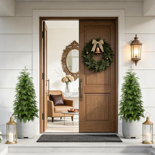 3ft Artificial Cedar Topiary Trees 2 Pack,Real Touch Cedar Tree Faux Plants Potted UV Resistant Evergreen Tree for Outdoor Indoor Door Garden Farmhouse Home Decoration - size: 3ft