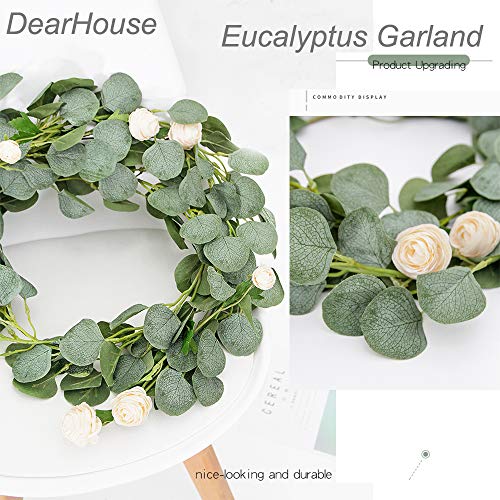 DearHouse 4Pack Artificial Eucalyptus Garland Faux Silk Eucalyptus Leaves Vines Handmade Garland Greenery Wedding Backdrop Arch Wall Decor … - color: Green