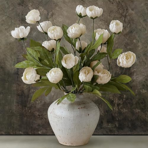 VIERENA 6 Pcs Faux Silk Peony Artificial Flowers for Vase -27", Bulk Fake Peonies Branches with Stems for DIY Bouquet Centerpieces Wedding Fillers Arrangements Shower Decorations (Cream) - color: Cream