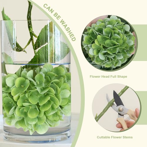 4PCS 25" Green Hydrangea Artificial Flowers Full Latex Faux Hydrangea Flowers, Artificial Flowers Bouquets for Home Decor Party Arrangements Wedding Bouquets - color: Green