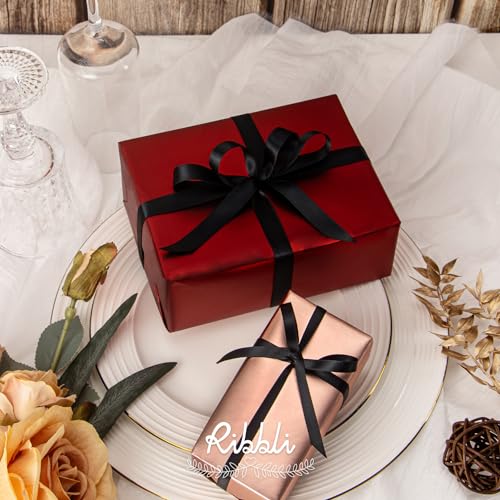 Ribbli Double Faced Black Satin Ribbon,3/8” x Continuous 25 Yards,Use for Bows Bouquet,Gift Wrapping,Floral Arrangement - color: Black, size: 3/8 inch