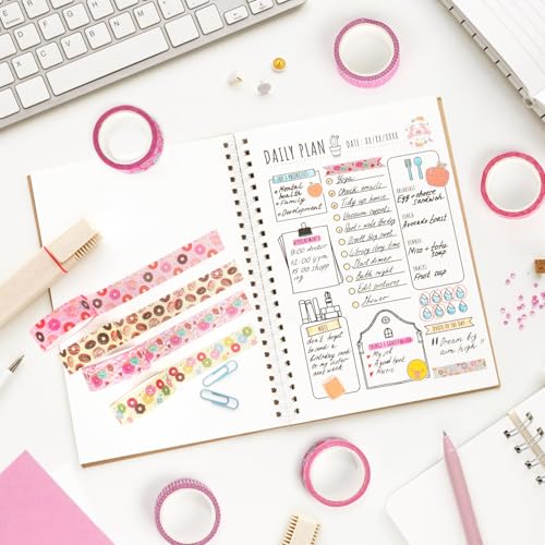 12 Rolls Donut Washi Tape Set, Candy Donuts Stars Decorative Masking Tapes, Cartoon Craft Pattern Adhesive Tapes for DIY Art Crafts Scrapbook Journal Planners Supplies Gift Wrapping 16.4Ft - color: B