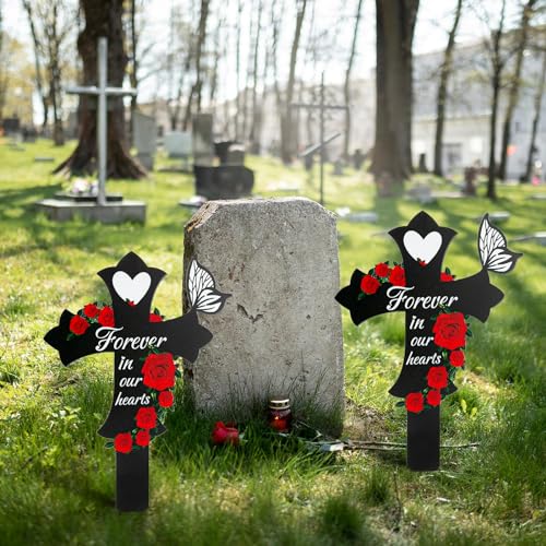 4Pcs Cemetery Decorations for Grave, Grave Decorations for Cemetery Son Dad Mom, Cross Graves Markers for Cemeteries - style: Cross-A 4Pcs