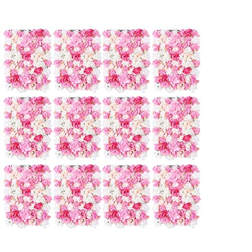 12 Pack Artificial Flower Wall Panels 24" x 16" Pink&White Faux Hydrangea and Rose Artificial Flower Backdrop Panels for Wedding Party Event Flower Wall Decor - color: 12pcs, White+pink