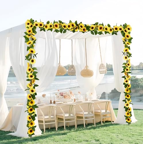 3 Pack Artificial Sunflower Garland Decor,7.5ft Artificial Sunflower Garland Hanging Sunflower Vines with Green Leaves