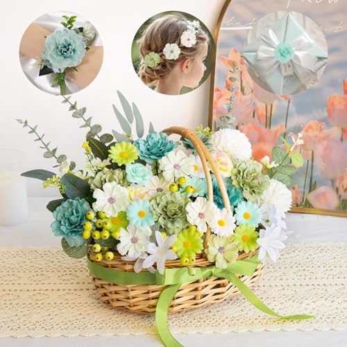 ATTGREAT 310 Pcs Fake Flower Heads Mini Artificial Flower Bulk Silk Flowers for Decoration Small Faux Flower Heads Fabric Daisy Buds Floral for Crafts DIY Wedding Party Baby Shower Home Decor, Green - color: Green