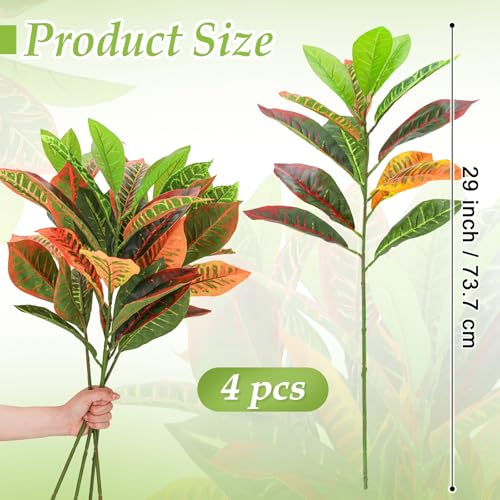 Gresorth 29" Fake Croton Decoration Lifelike Long Stem Plant Model Artificial Branch Bouquet Faux Gradual Houseplant Fireplace Centerpieces 4pcs - color: E