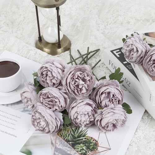 IPOPU 10pcs Light Purple Peonies Artificial Flowers Silk Peonies with Stems Real Look Fake Peony for Home Table Decorations Wedding Faux Flowers Arrangements (Light Purple) - color: Light Purple