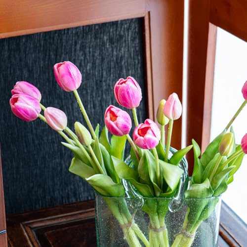 Artificial Tulips Flowers,Soft Touch Latex Bouquet, Fake Tulips,Spring Wedding Home Room Table Centerpiece Decor - color: 15pcs Peachblow(no Vase)