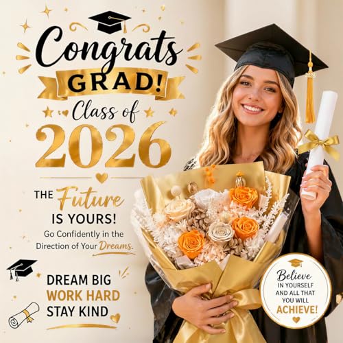Preserved Real Flowers Bouquet, Preserved Eternal Roses Ready to Gift for Mother’s Day Birthday Gift for Mom Grandma Nana Wife Graduation Flowers for Her Class of 2026 (Sunset Champagne) - color: Sunset Champagne
