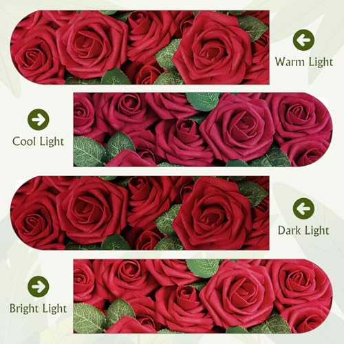 AmyHomie Artificial Flowers Dark Red Rose 50pcs Real Looking Fake Roses w/Stem for DIY Wedding Bouquets Centerpieces Arrangements Party Baby Shower Valentines Day Christmas Tree Decorations - color: Dark Red