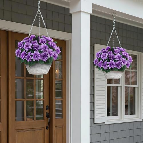 VIERENA 8 Bundles Artificial Dahlia Flowers for Outdoors Spring Summer Decor, No Fade Silk Flower Faux Dahlias Plant Arrangement for Home Garden Balcony Farmhouse（Purple） - color: Purple