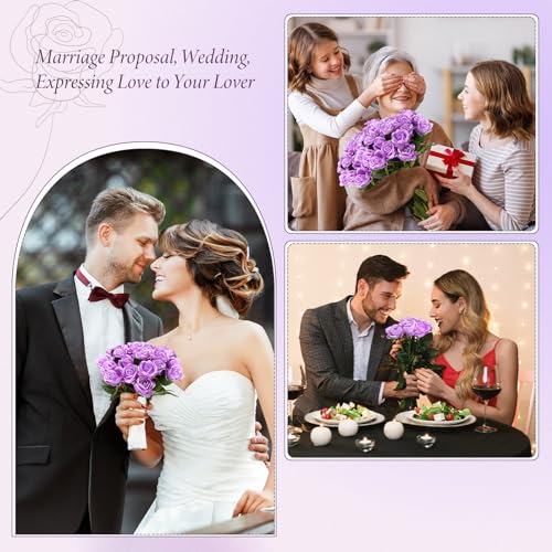 Hotop 20 Pcs Artificial Rose Flowers with Long Stem,Real Lifelike Silk Realistic Plastic Bouquet Roses Bulk for Home Decor Bridal Wedding Party Table Centerpieces Decorations(Purple) - color: Purple