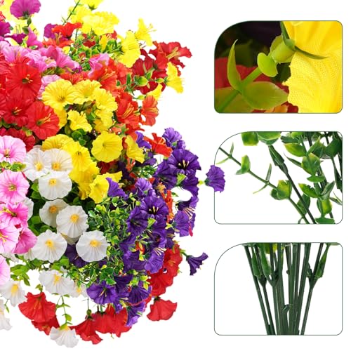Artificial Flowers for Outdoors, UV Resistant Fake Silk Morning Glory, Realistic Faux Plants for Outside Porch Patio Window Box Hanging Planter (16, Hot Pink) - color: Hot Pink