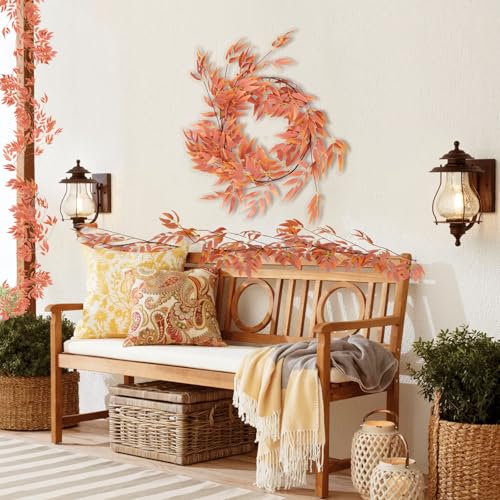 RECUTMS Artificial Hanging Willow Leaves Vine Twigs 2Pcs 5.7Ft Fall Garland Fake Silk Willows Leave Ivy Faux Greenery for Indoor Outdoor Wedding Jungle Birthday Autumn Wreath Thanksgiving Party Decor - color: Orange