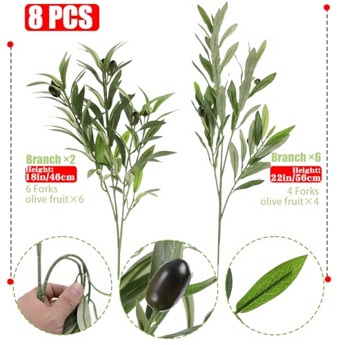 8 Pcs Artificial Olive Branches for Vase, 20" Fake Greenery Olive Stems Faux Green Plants Table Centerpieces for Living Room Bedroom Office Cafe Home Decor - color: 8p