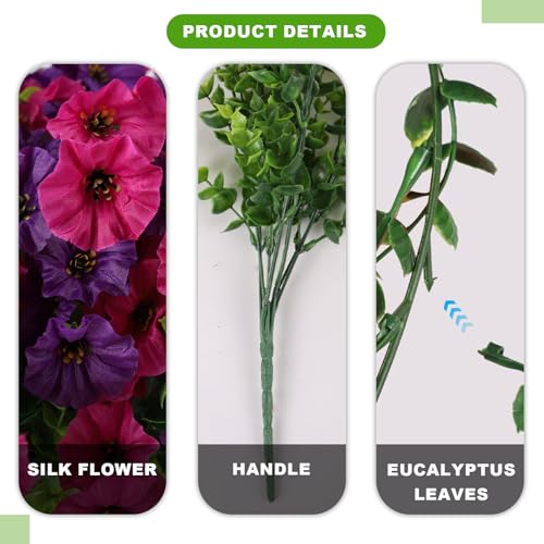 ADXORA 12 Bundles Morning Glory Artificial Flowers for Outdoor Decoration UV Resistant Fake Plastic Plants Artificial Greenery for Indoor Outdoor Garden Patio Window Box Home Decor Spring Summer - color: Purple,dark Purple