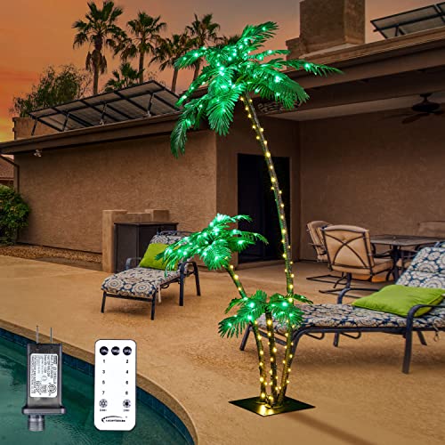 Lighted Palm Tree 7FT 3FT 2FT Artificial Palm Tree Decor for Outdoor 218 LED Light up Fake Tree for Indoor Outside Patio Hawaiian Tiki Bar Decoration - size: 7ft