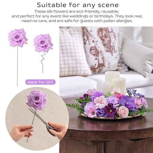 TINGE TIME Fake Flowers Artificial Flowers Peonies Bulbous Chrysanthemum Daisy Hydrangea Sunflower Violets Dahlia Daffodils Epiphyllum Orchid Cherry Blossom Camellia Leyaron (Purple) - color: Light Purple