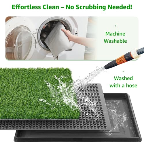 Portable Dog Grass Pad with Tray 20''x25'': Dog Litter Box with Artificial Grass Patch Bathroom Mat & Washable Pee Pad for Puppy Potty Training, Pet Loo Indoor Outdoor Use for Patio Balcony Apartment - size: 20"x25"（4 Layer Potty System)