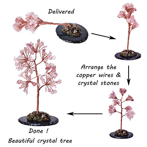 Mina Heal Crystal Money Tree Chakra Healing Feng Shui Fortune Good Luck Wealth Prosperity - color: Rose Quartz (Pink)