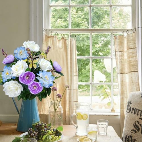 14 Stems Spring Cemetery Flowers for Grave Silk Rose with Butterfly Penoy Bouquet Purple White Fake Floral Arrangement Artificial Rose Flowers Memorial Flowers for Grave Vase Outdoor Table Decor 2Pcs - color: Light Purple White-2pcs