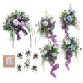Ling's moment Wedding Artificial Flowers Package, Bridal Bouquet, Bridesmaid Bouquets, Boutonniere for Men, Rose Petals.Sage Purple Provence - color: Prpl-sage Purple & Provence