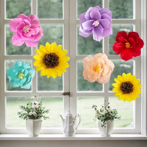 ANSOMO Paper Flowers Sunflower Colorful Artificial Crepe Tissue Wall Decor | Wall Home Décor, Wedding Birthday Bridal Baby Shower, Classroom Decorations, Spring Summer Floral Party