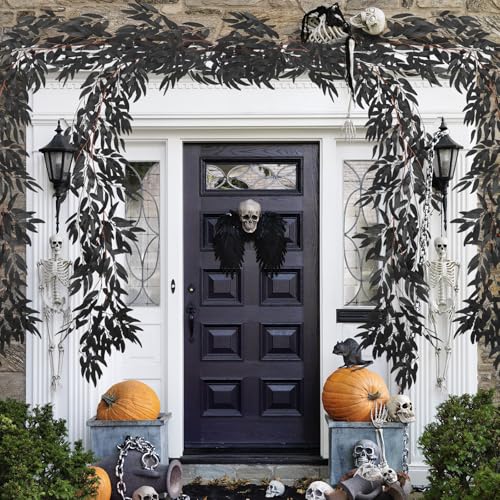 RECUTMS Artificial Hanging Willow Leaves Vine Twigs 2Pcs 5.7Ft Halloween Black Leave Garland Fake Silk Willow leaf Ivy Faux Greenery Plant for Indoor Outdoor Jungle Birthday Fall Christmas Party Decor - color: Brown