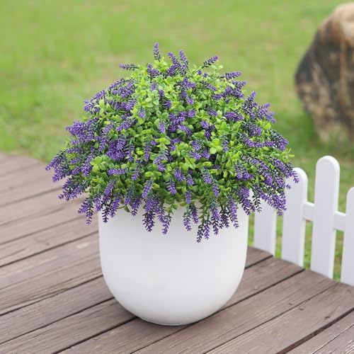 Artificial Boxwood Topiary Ball with Lavender - Set of 2 for Front Porch Decoration,Fake Bushes Potted Plants Faux Greenery Tree UV Resistant for Outdoor Indoor Garden Farmhouse Home Decor (Purple)