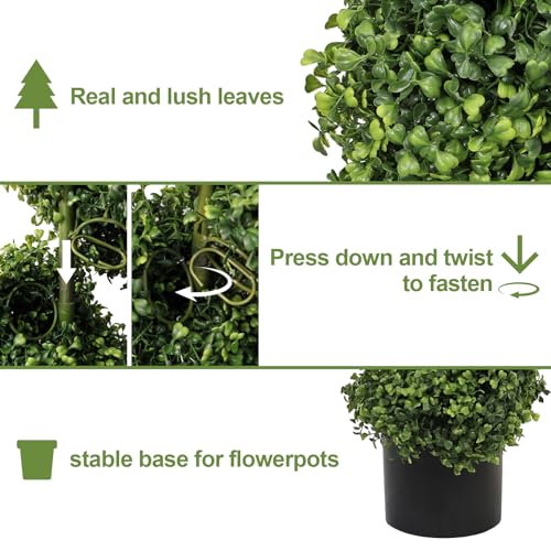 7ft Tall Artificial Spiral Topiary Trees Outdoor Set of 2, Faux Boxwood Plants for Front Porch & Indoor Home Decor, UV-Resistant 7 Foot Large Fake Plants for Patio, Garden, Entryway Decor - color: Light Green, size: 7ft